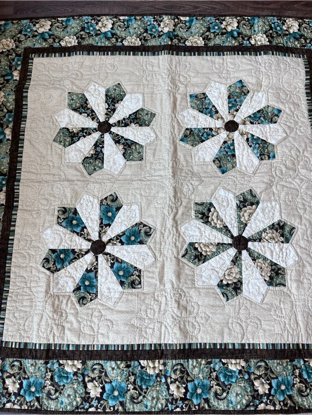 Handmade Quilt Blue Brown Floral